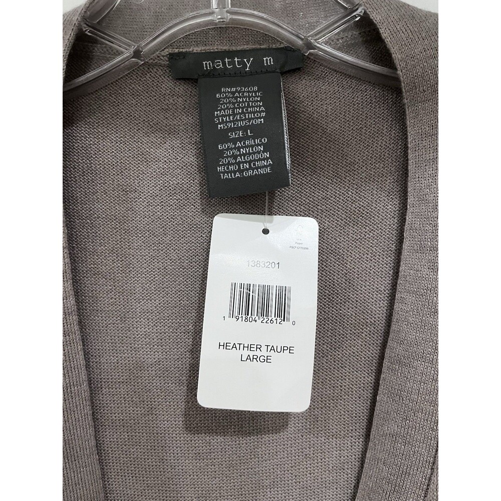NWT Matty M Women’s Heather Taupe Beige Long Open Cardigan Sweater Large Pockets - Picture 2 of 6